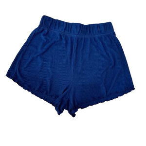 ROXY Navy Blue Soft Ribbed Lettuce Edge Comfy Shorts - Small